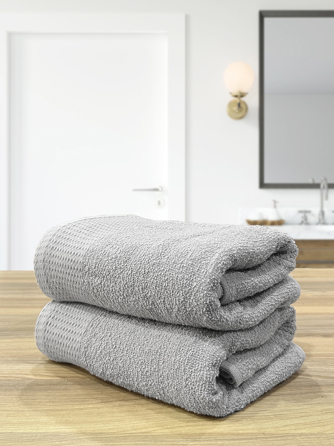 

LABHAM 2-Pcs Silver-Coloured 450 GSM Pure Cotton Hand Towels