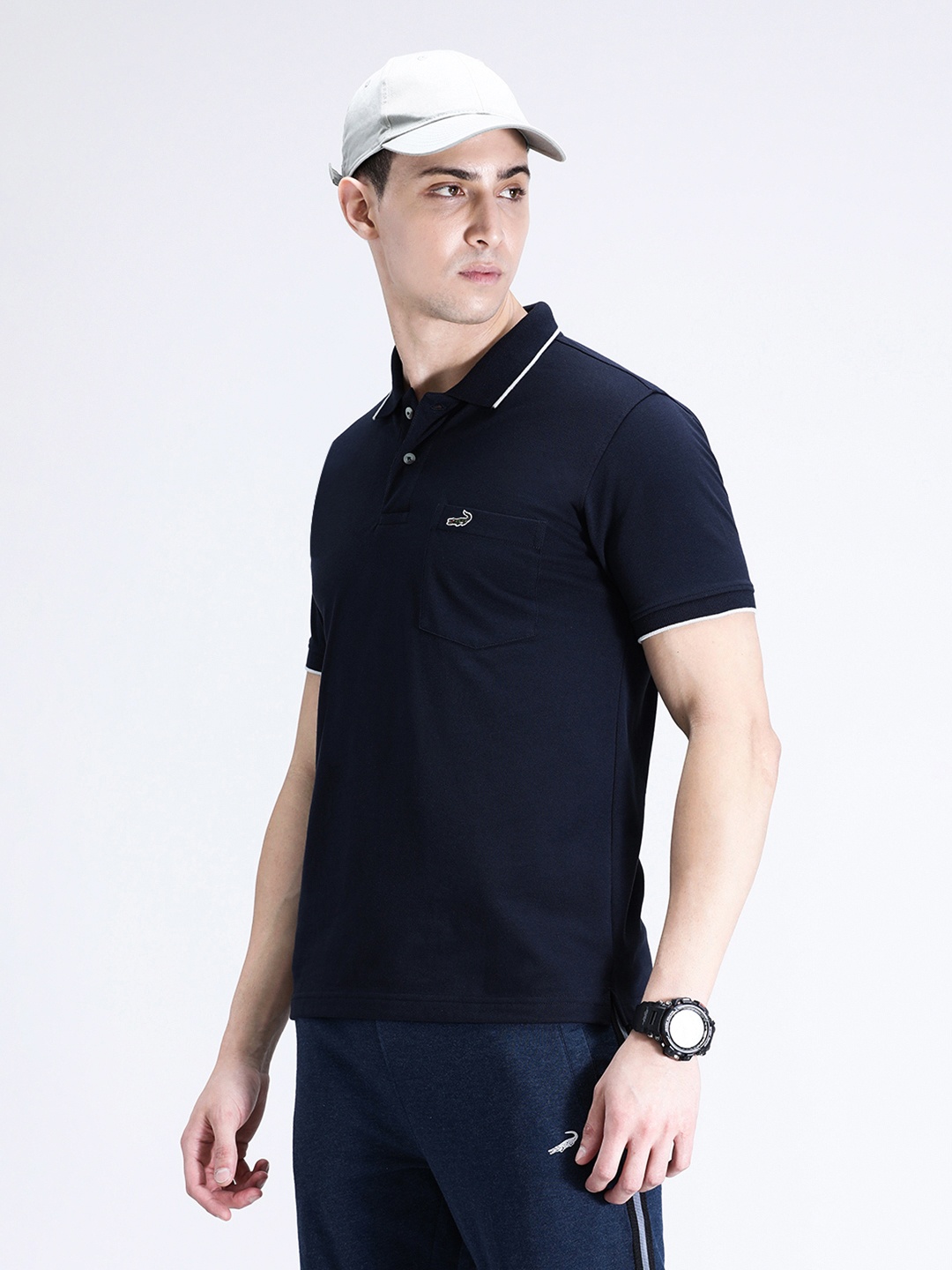 

Crocodile Polo Collar Slim Fit Cotton T-shirt, Navy blue