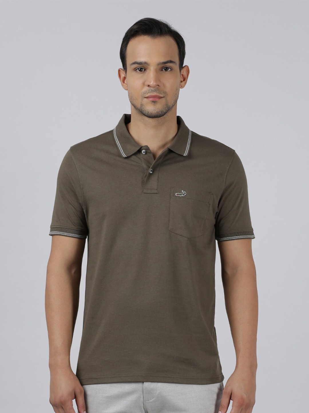 

Crocodile Polo Collar Slim Fit Cotton T-shirt, Olive