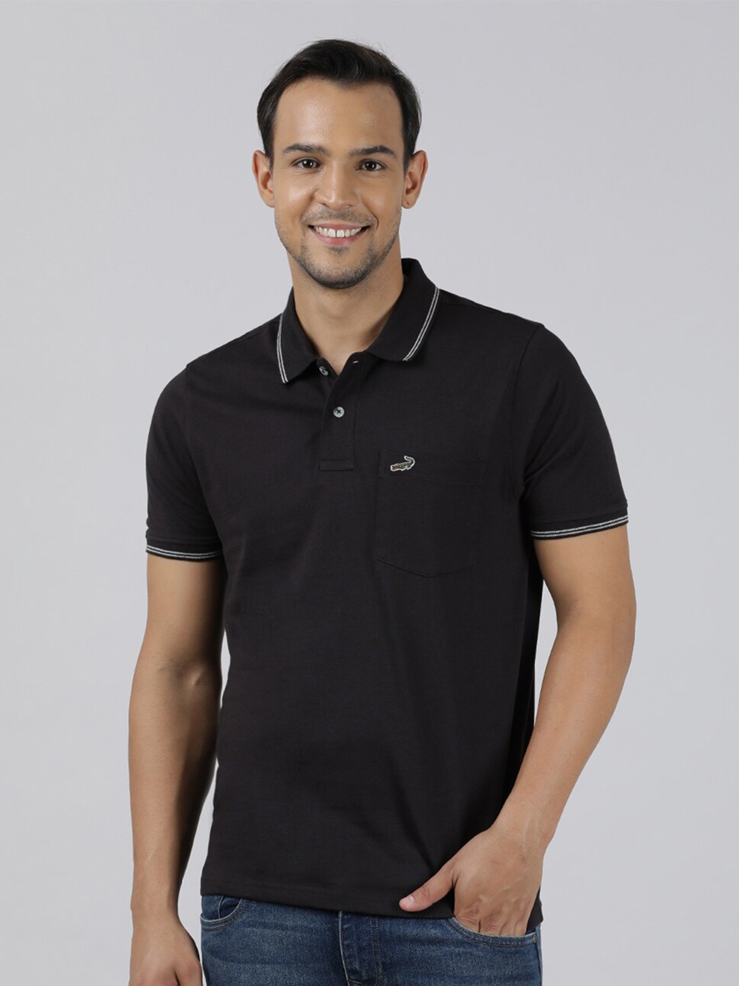 

Crocodile Polo Collar Slim Fit Cotton T-shirt, Black