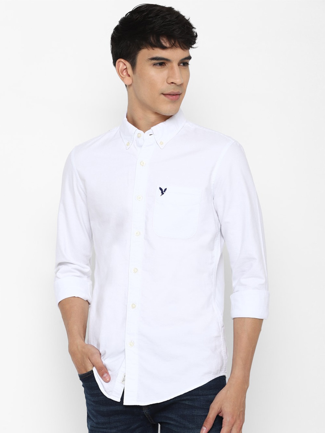 

AMERICAN EAGLE OUTFITTERS Slim Fit Button-Down Collar Pure Cotton Casual Shirt, White