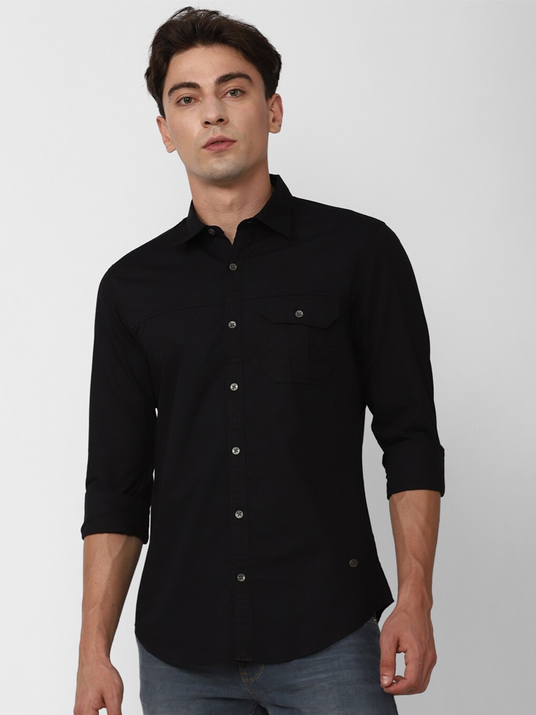 

Peter England Casuals Slim Fit Opaque Pure Cotton Casual Shirt, Black