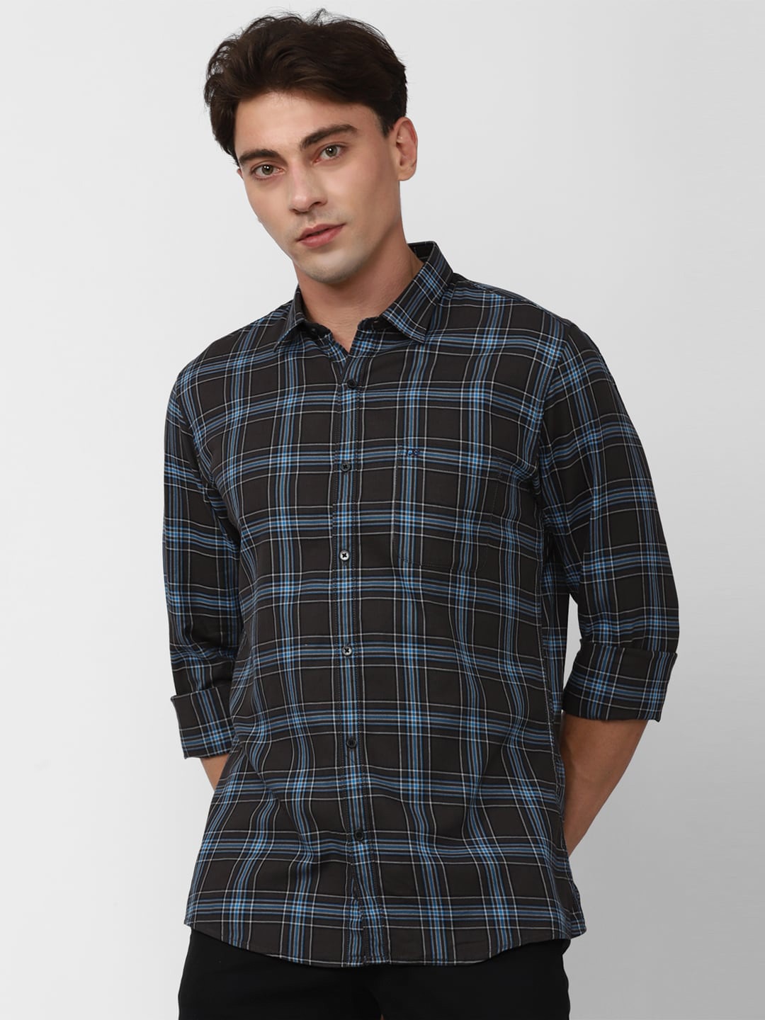 

Peter England Casuals Slim Fit Tartan Checks Opaque Checked Pure Cotton Casual Shirt, Grey
