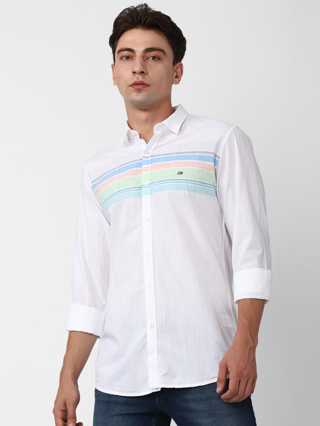 

Peter England Casuals Slim Fit Horizontal Stripes Opaque Striped Pure Cotton Casual Shirt, White