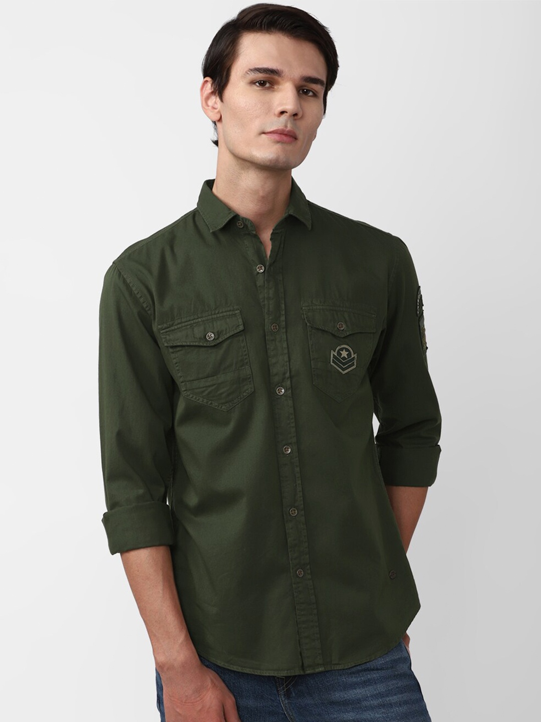 

Peter England Casuals Slim Fit Opaque Pure Cotton Casual Shirt, Olive