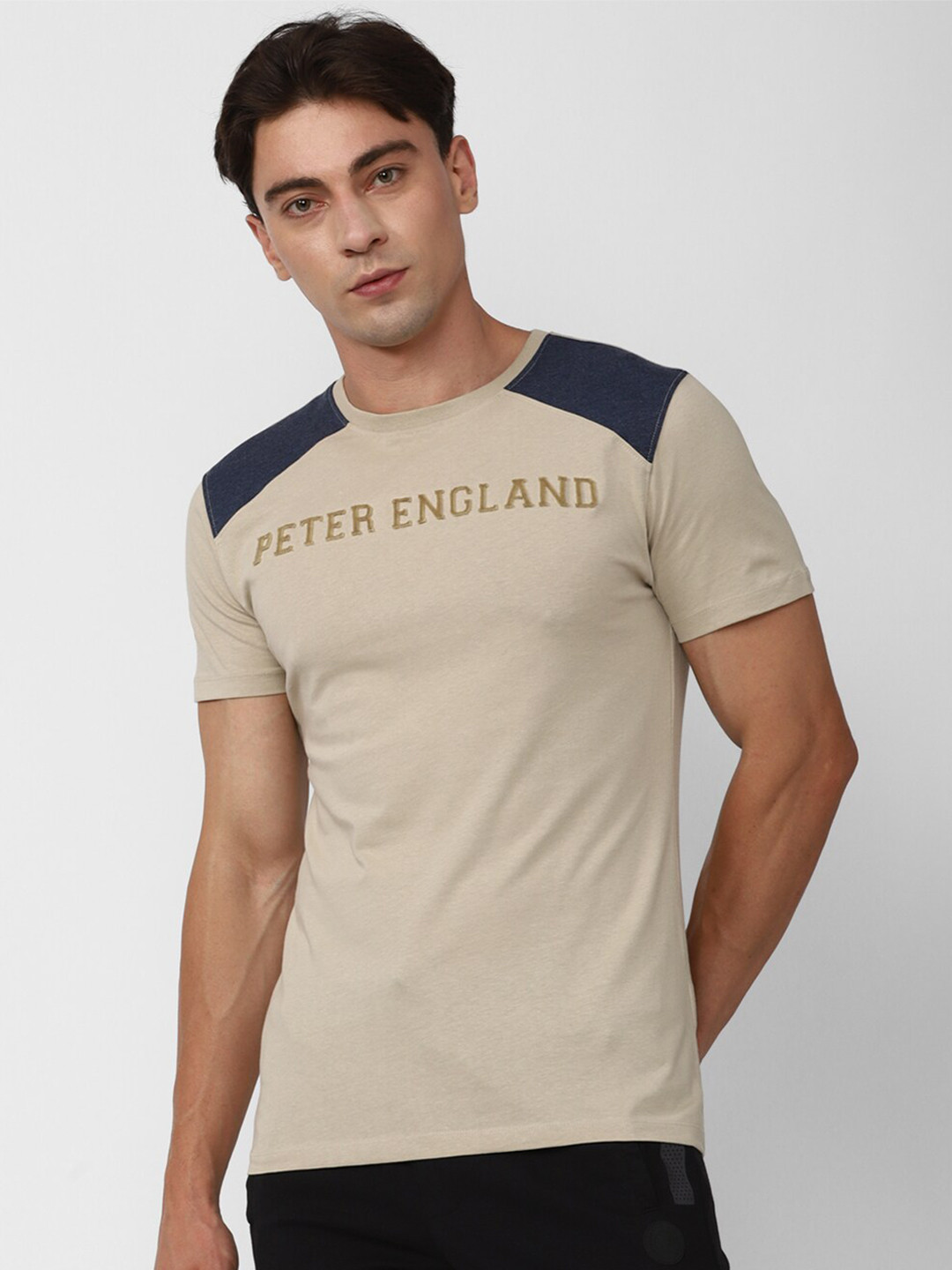 

Peter England Casuals Typography Printed Slim Fit T-shirt, Beige