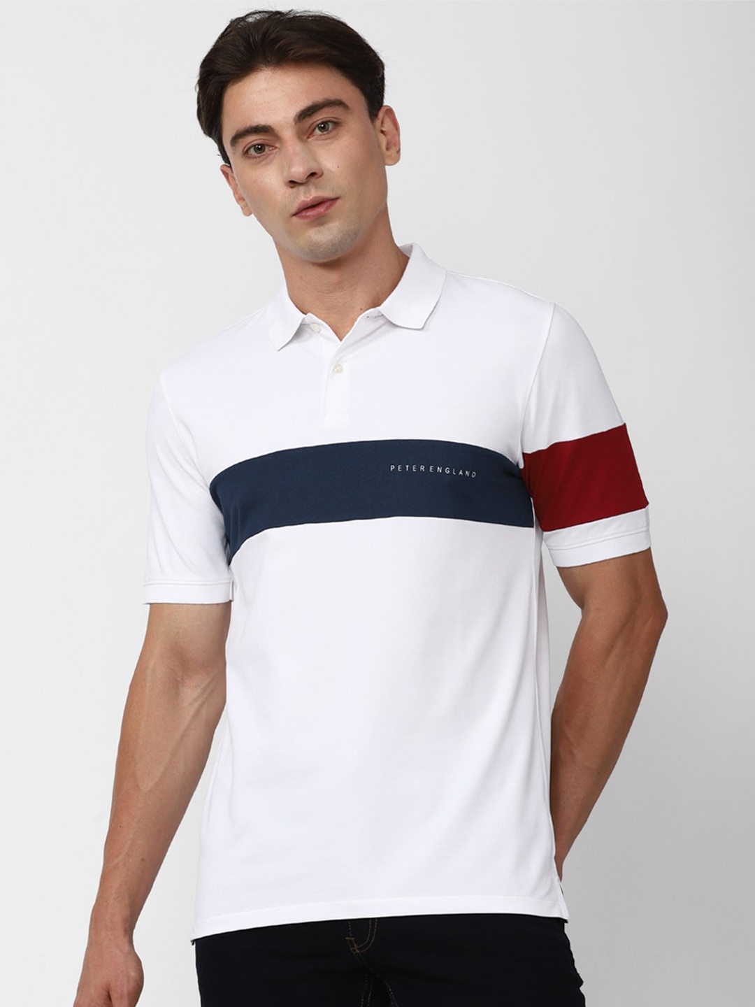 

Peter England Casuals Colourblocked Polo Collar T-shirt, White