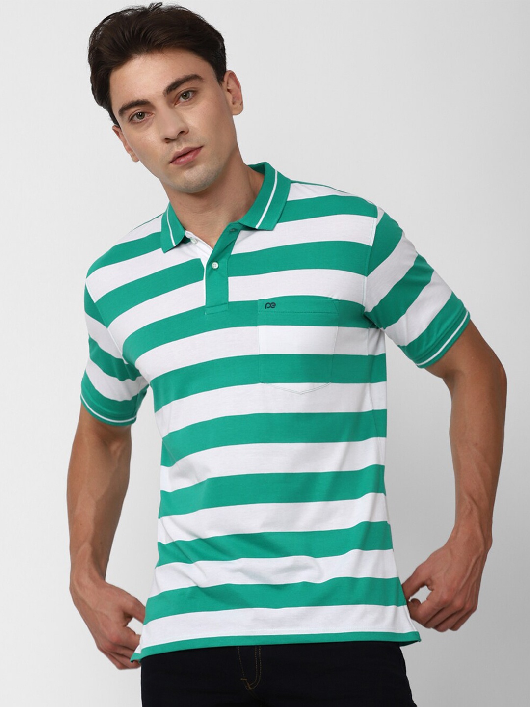 

Peter England Casuals Striped Polo Collar T-shirt, Green