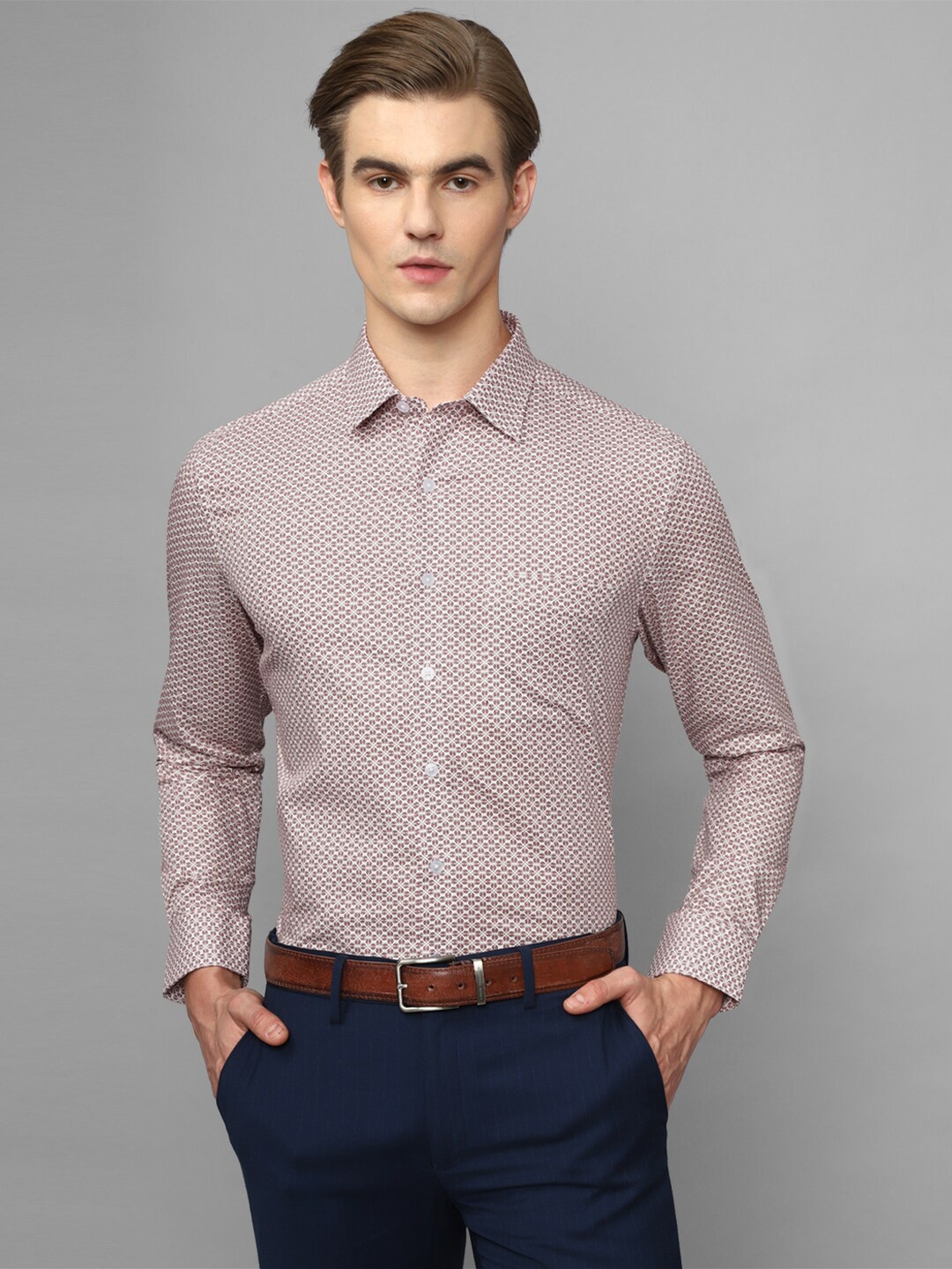 

Louis Philippe Slim Fit Cotton Opaque Printed Formal Shirt, Maroon