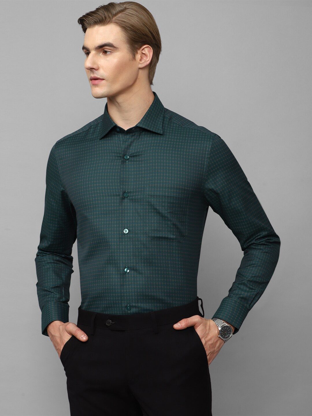 

Louis Philippe Gods & Kings Grid Tattersall Checked Giza Cotton Formal Shirt, Green