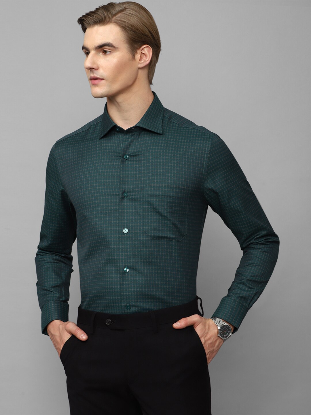 

Louis Philippe Checked Pure Cotton Formal Shirt, Green