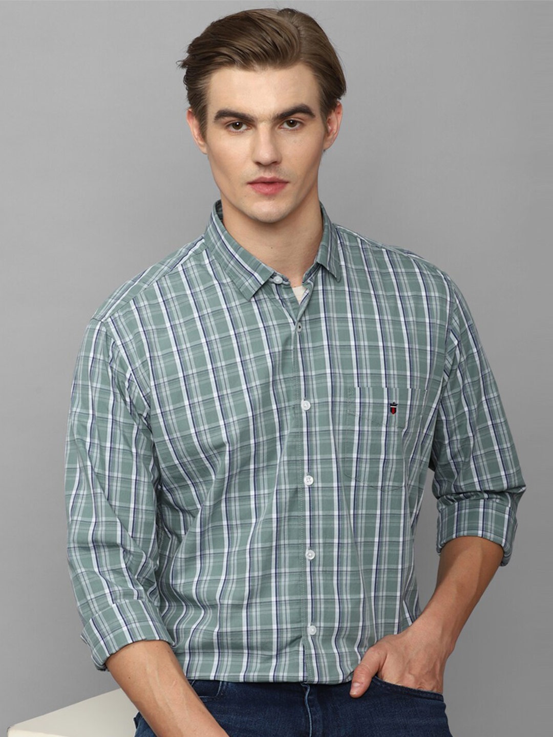 

Louis Philippe Sport Slim Fit Tartan Checked Pure Cotton Casual Shirt, Green