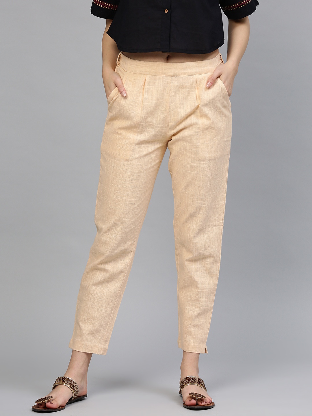 

Jaipur Kurti Women Beige Cropped Trousers