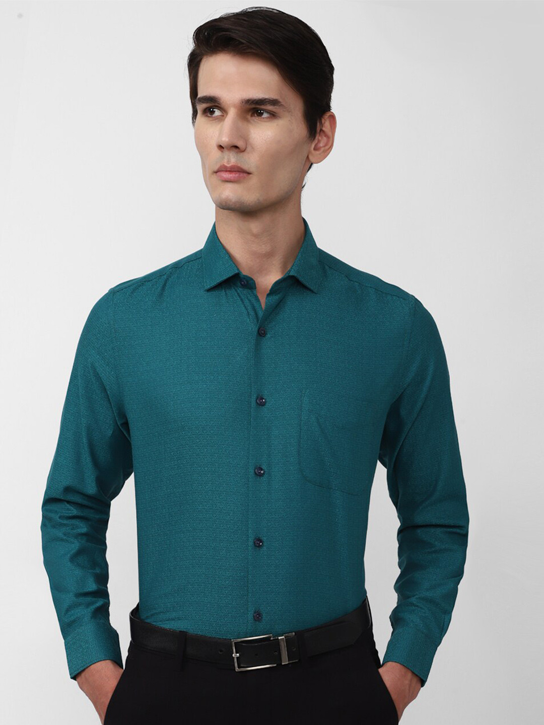 

Peter England Elite Self Design Slim Fit Formal Shirt, Green