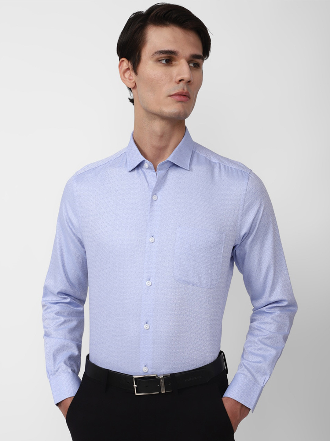 

Peter England Elite Textured Self Design Slim Fit Formal Shirt, Blue