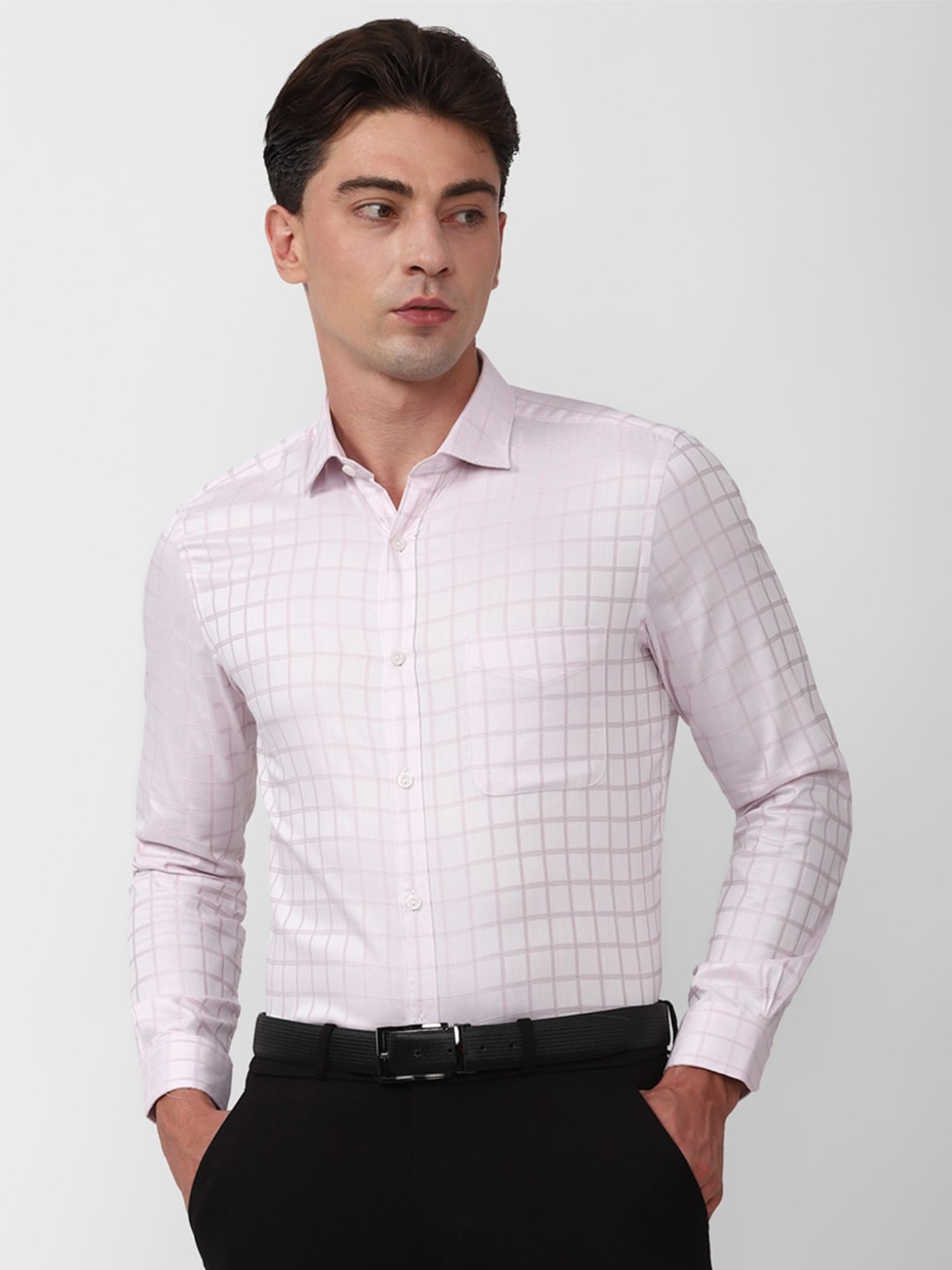 

Peter England Elite Windowpane Checked Slim Fit Pure Cotton Formal Shirt, Pink