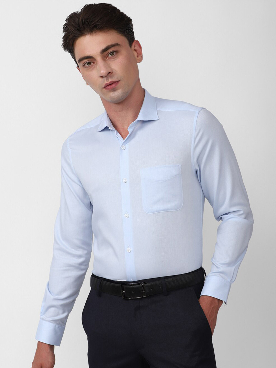 

Peter England Elite Slim Fit Opaque Pure Cotton Formal Shirt, Blue