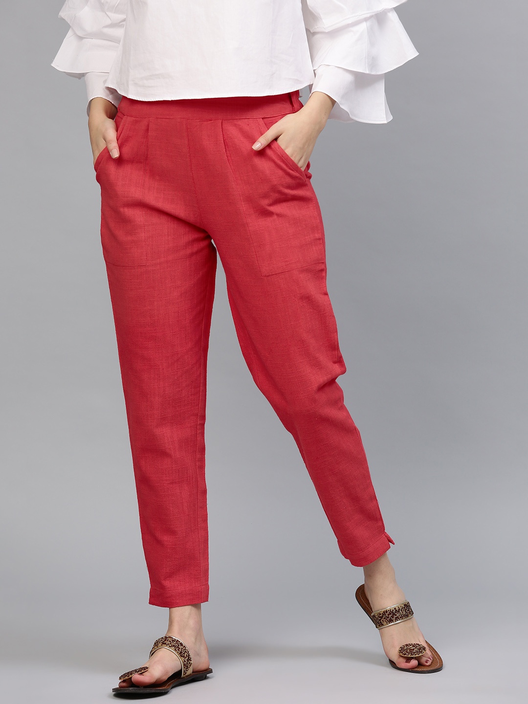 

Jaipur Kurti Women Red Solid Trousers
