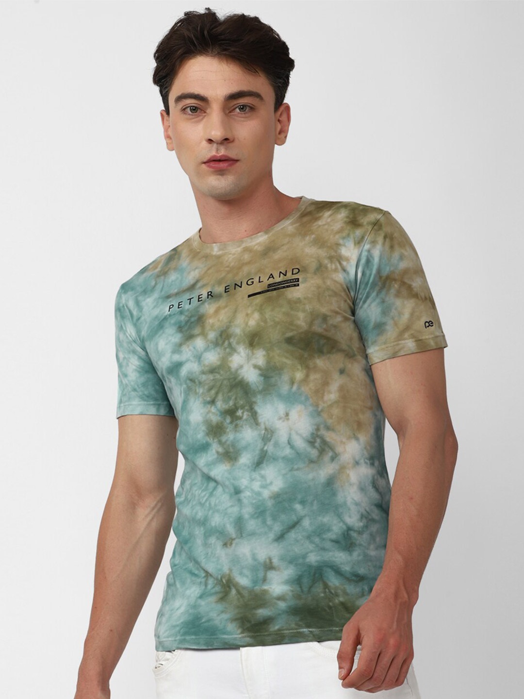 

Peter England Casuals Tie & Dyed Slim Fit Pure Cotton T-shirt, Green