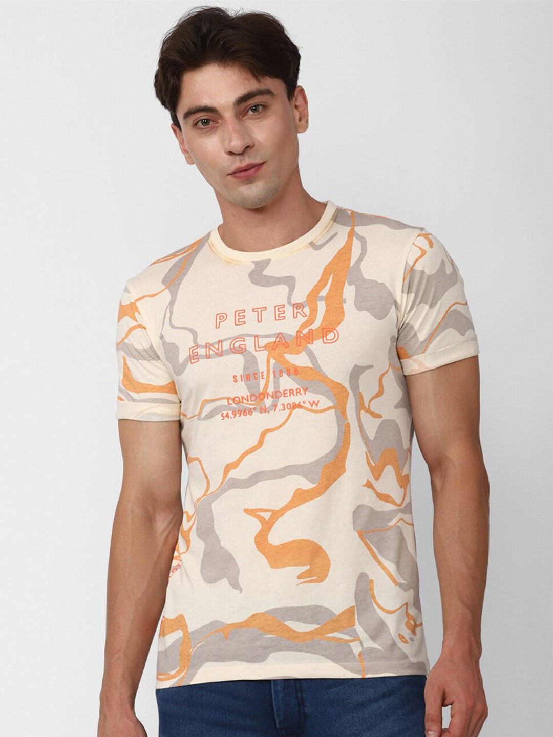 

Peter England Casuals Abstract Printed Slim Fit T-shirt, Beige