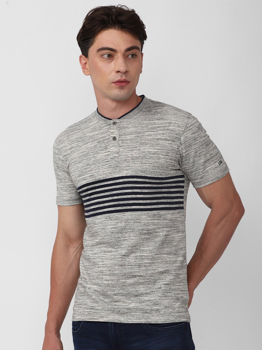 

Peter England Casuals Striped Slim Fit T-shirt, Grey