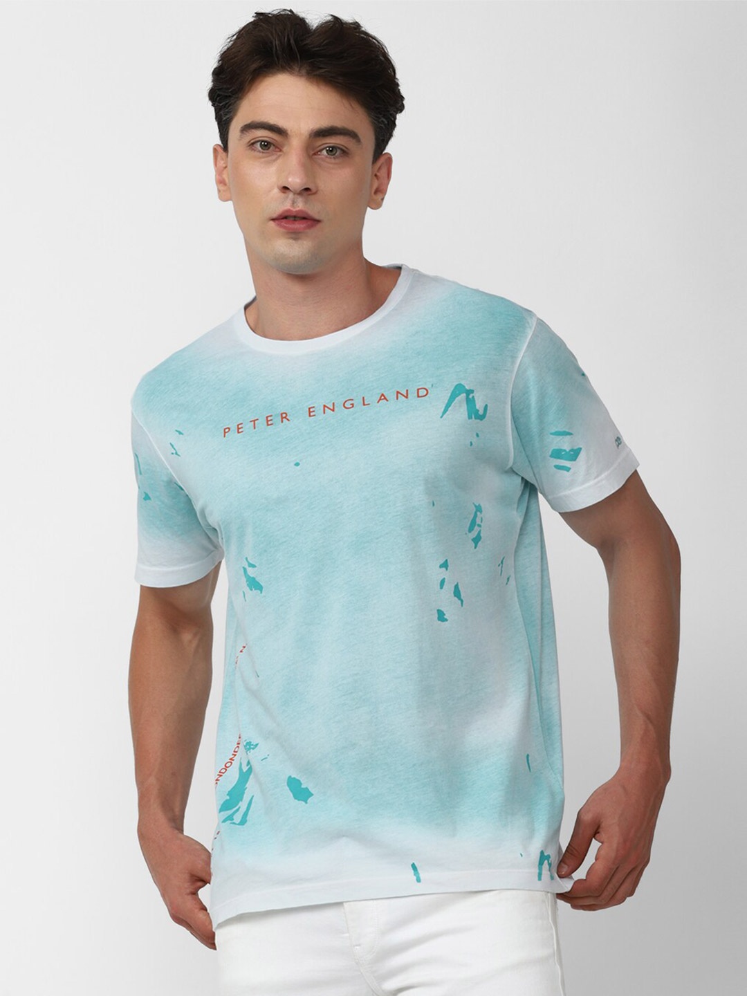 

Peter England Casuals Typography Printed Slim Fit Pure Cotton T-shirt, Blue