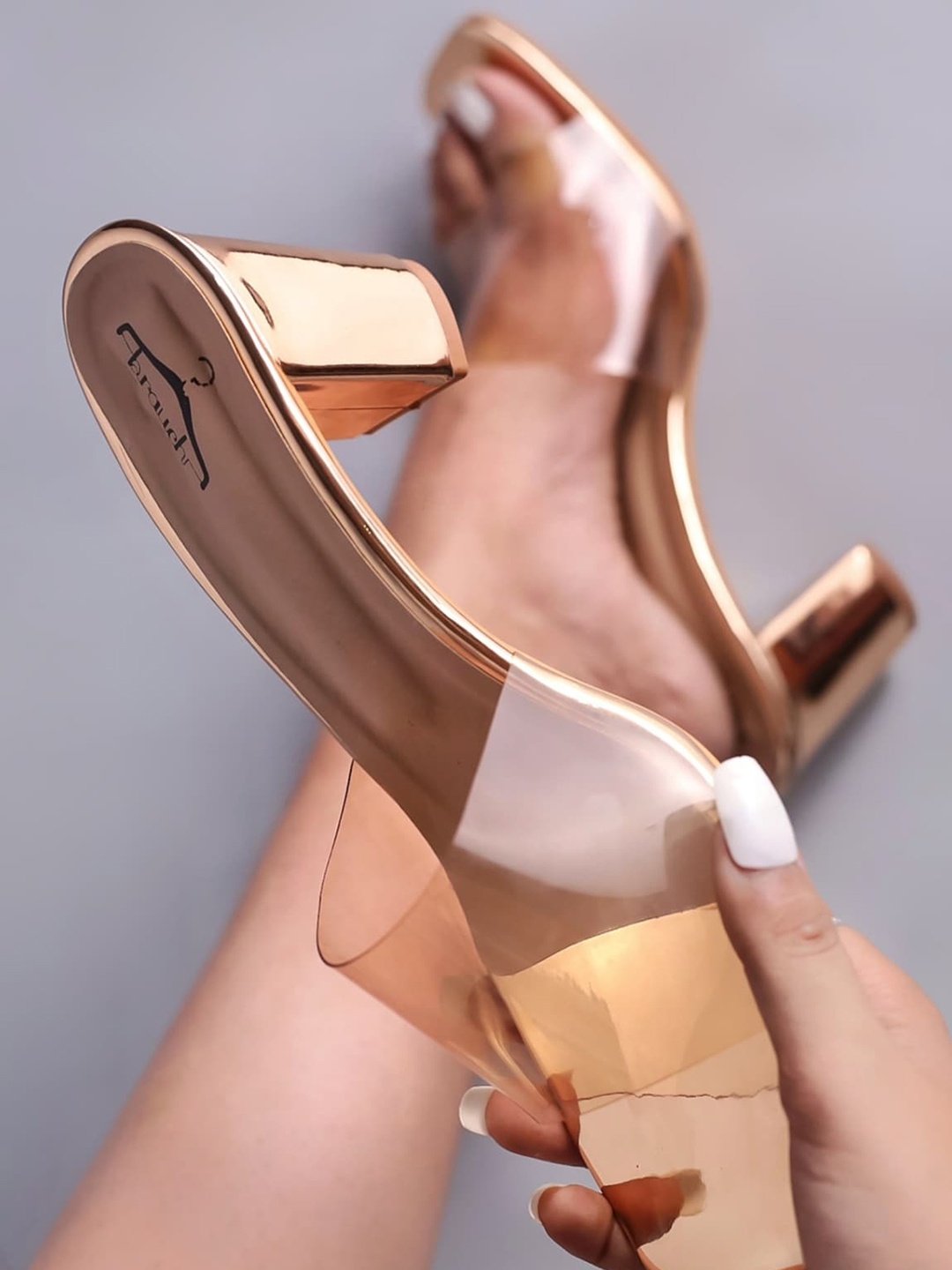 

Brauch Open Toe Block Heels, Rose gold