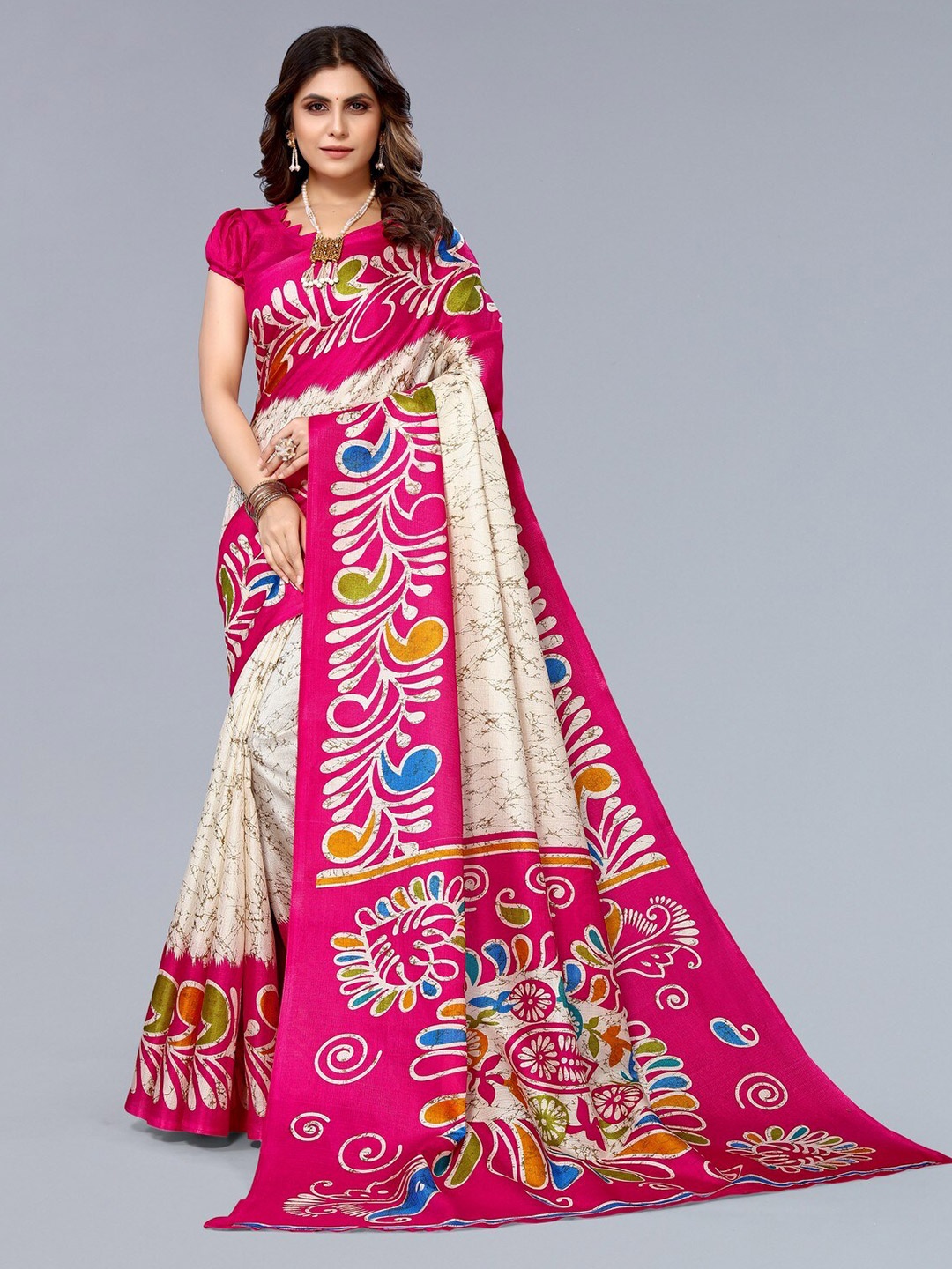 

KALINI Abstract Printed Saree, White