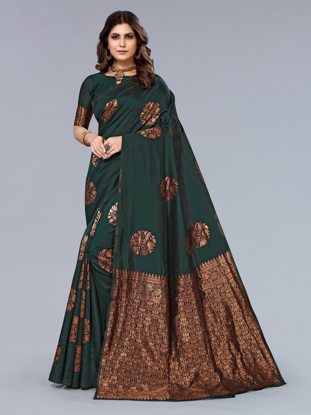 

KALINI Floral Woven Design Zari Saree, Green