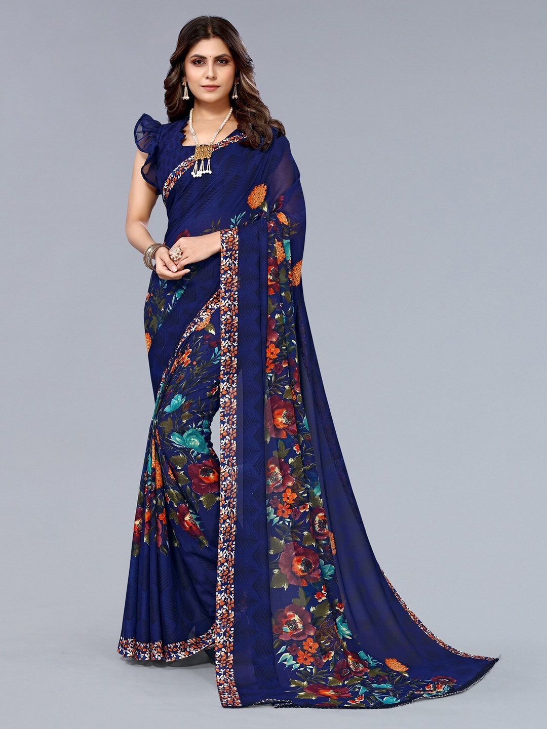 

KALINI Floral Printed Saree, Blue