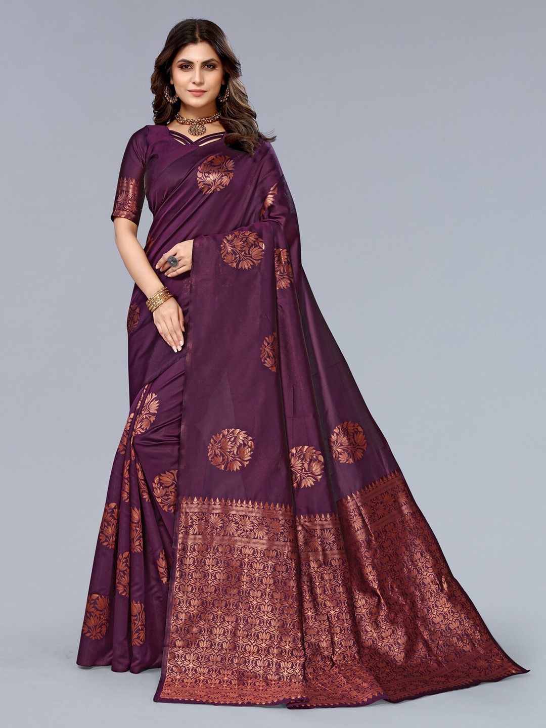 

KALINI Floral Woven Design Zari Saree, Purple