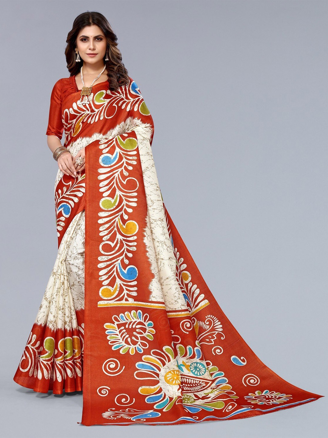 

KALINI Abstract Printed Saree, White