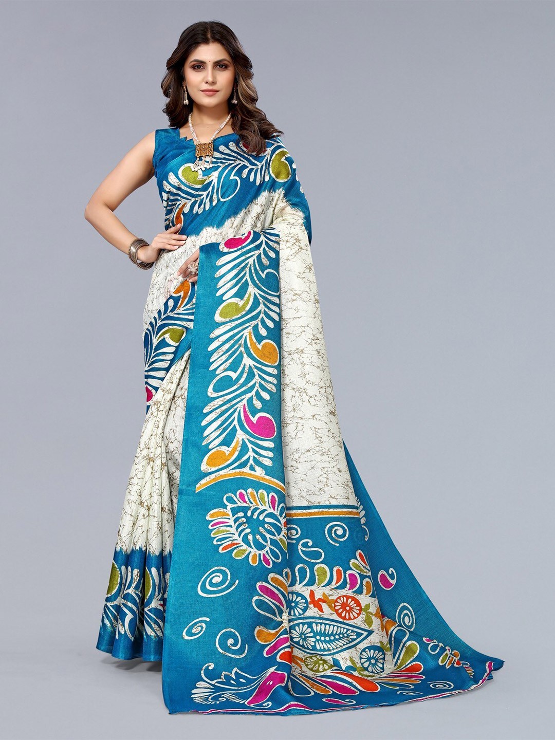 

KALINI Abstract Printed Saree, White