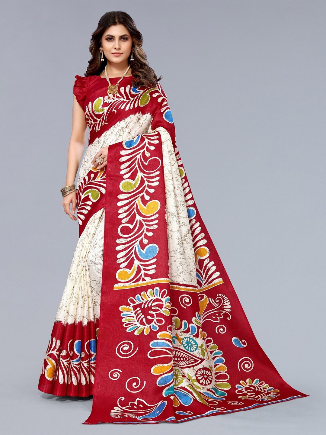 

KALINI Ethnic Motifs Printed Festive Saree, White