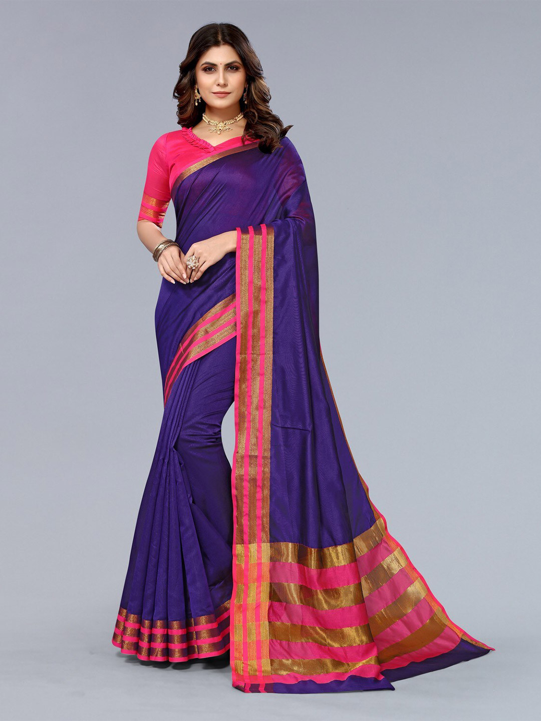

KALINI Zari Border Silk Cotton Saree, Blue