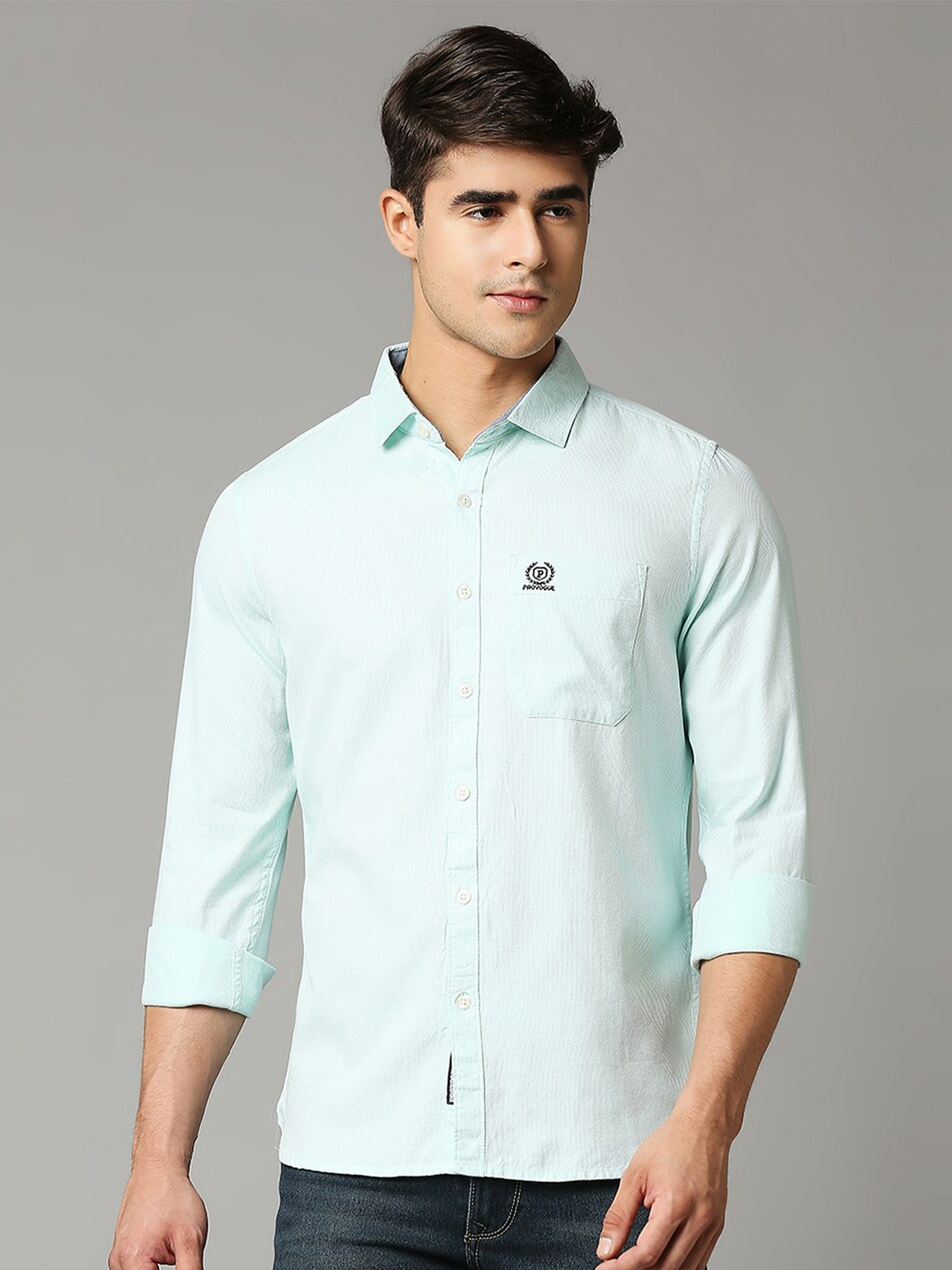 

Provogue Men Classic Slim Fit Pure Cotton Casual Shirt, Sea green