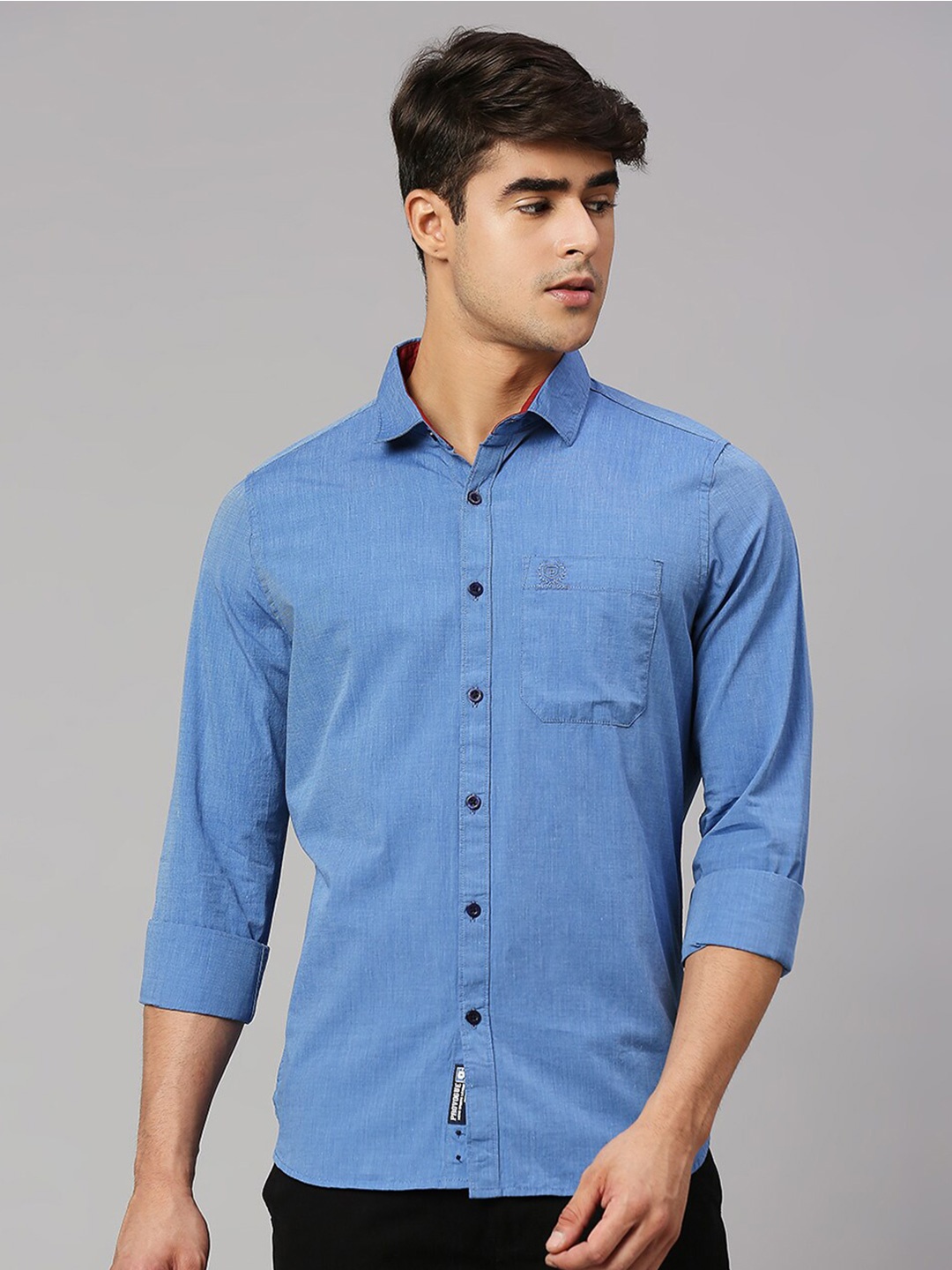 

Provogue Men Classic Slim Fit Pure Cotton Casual Shirt, Blue