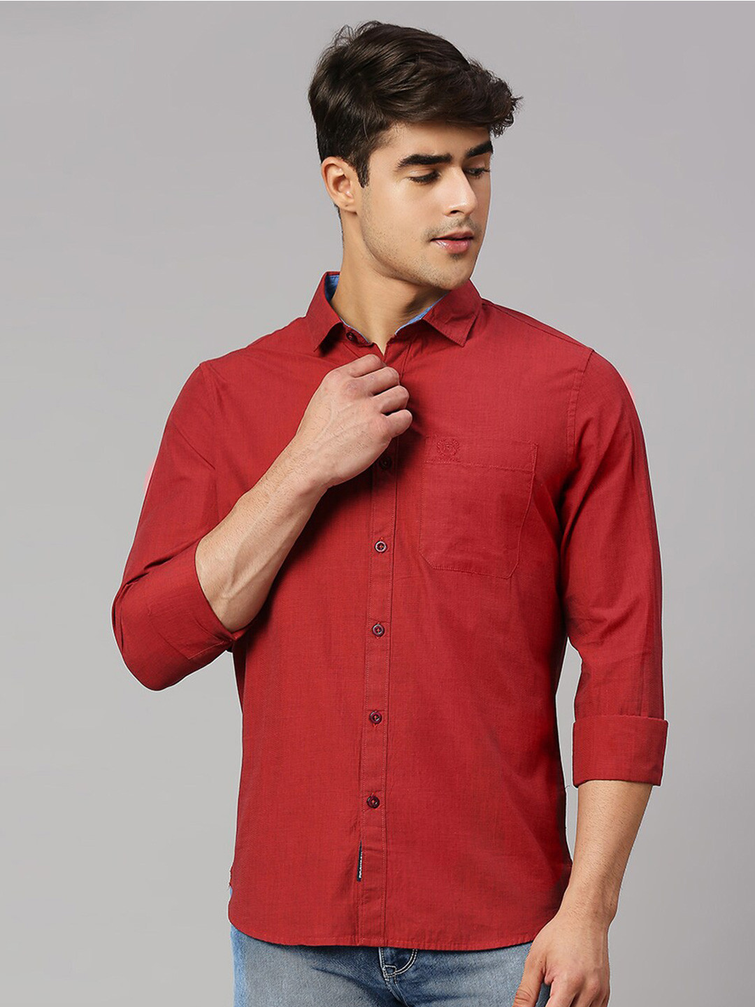 

Provogue Men Classic Slim Fit Pure Cotton Casual Shirt, Red