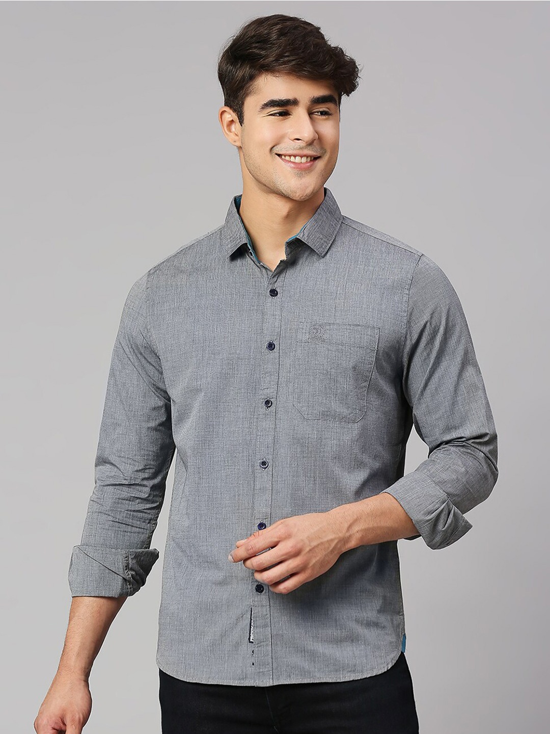 

Provogue Men Classic Slim Fit Pure Cotton Casual Shirt, Grey