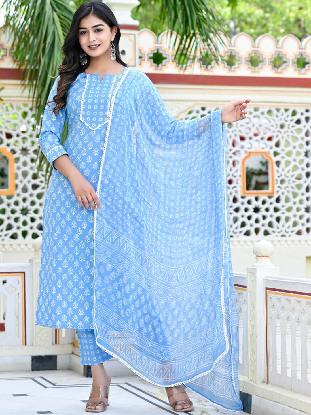 

KALINI Ethnic Motifs Printed Regular Kurta with Trousers & With Dupatta, Blue