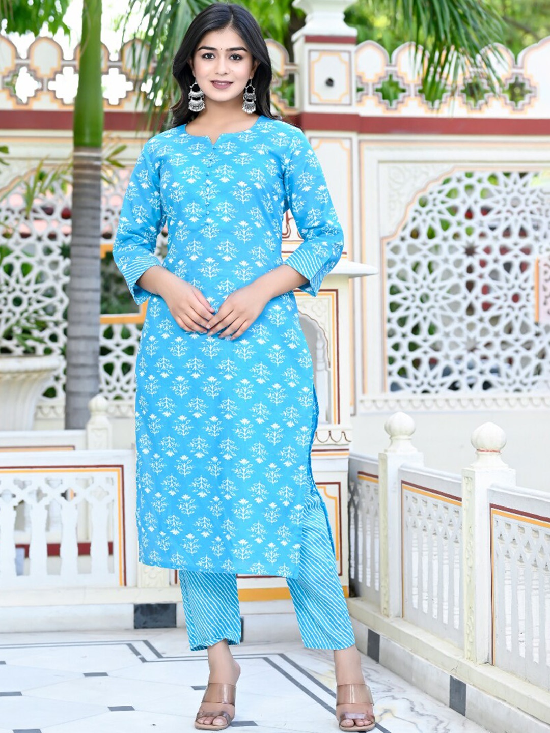 

KALINI Printed Regular Kurta with Trousers, Blue