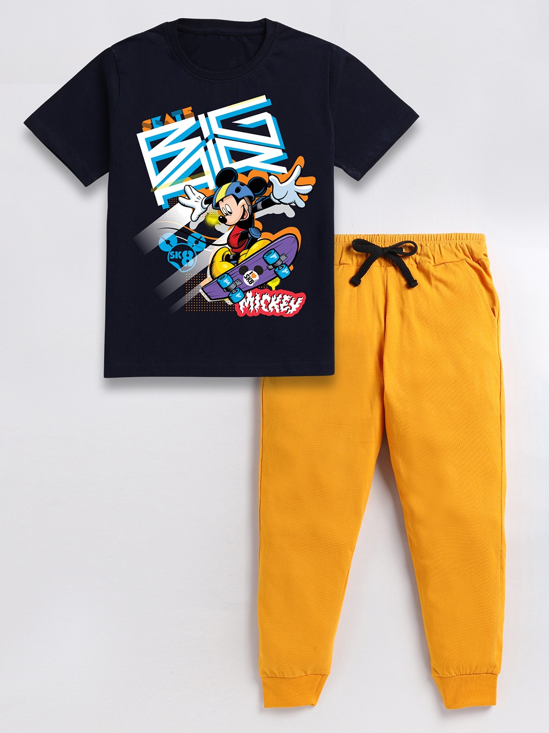 

BAESD Boys Printed Pure Cotton T-shirt with Trousers, Black
