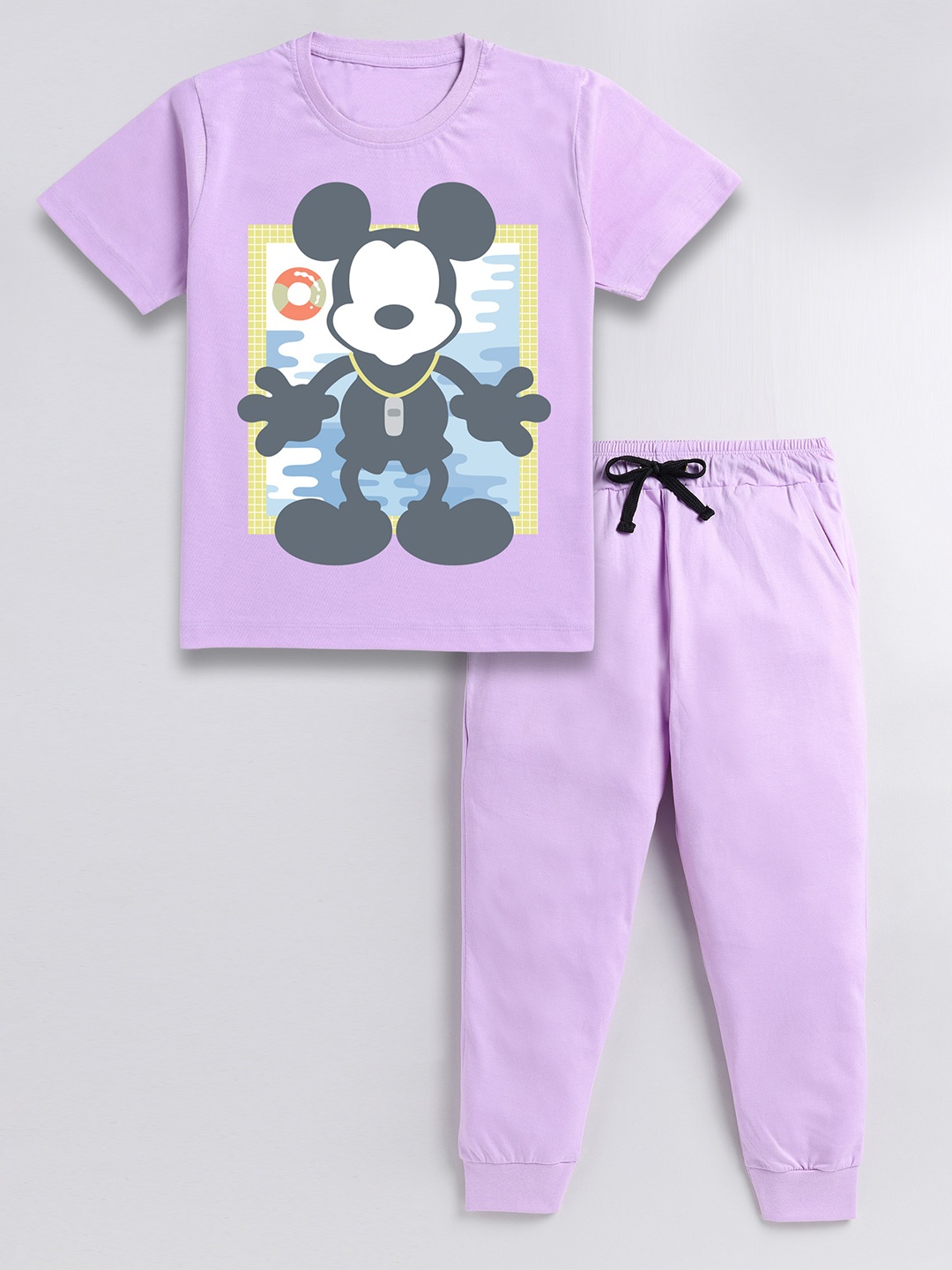 

BAESD Boys Mickey Mouse Printed Pure Cotton T-shirt with Trousers, Lavender