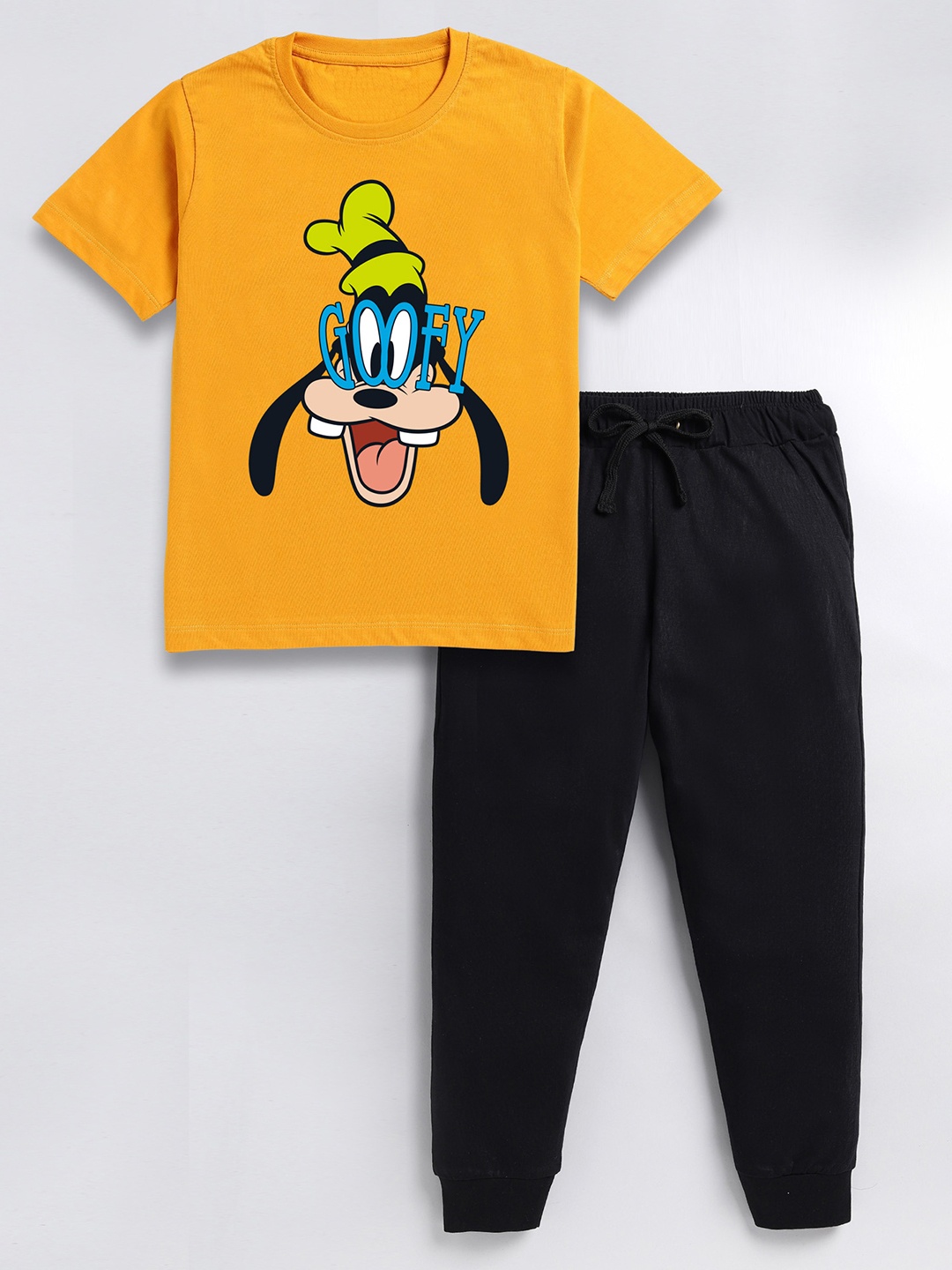 

BAESD Boys Goofy Printed Pure Cotton T-shirt with Trousers, Yellow