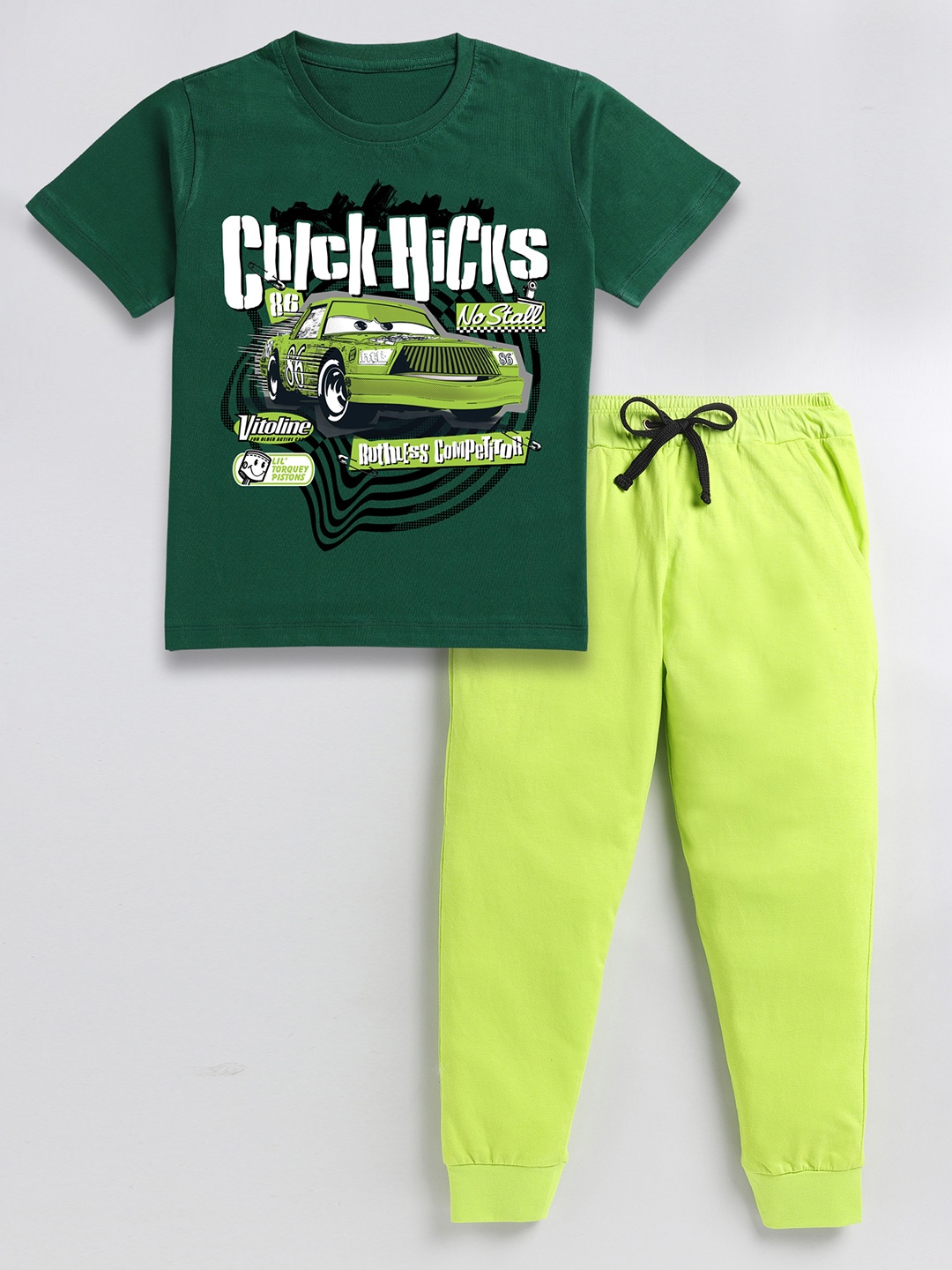 

BAESD Boys Graphic Printed Pure Cotton T-shirt with Trousers, Green