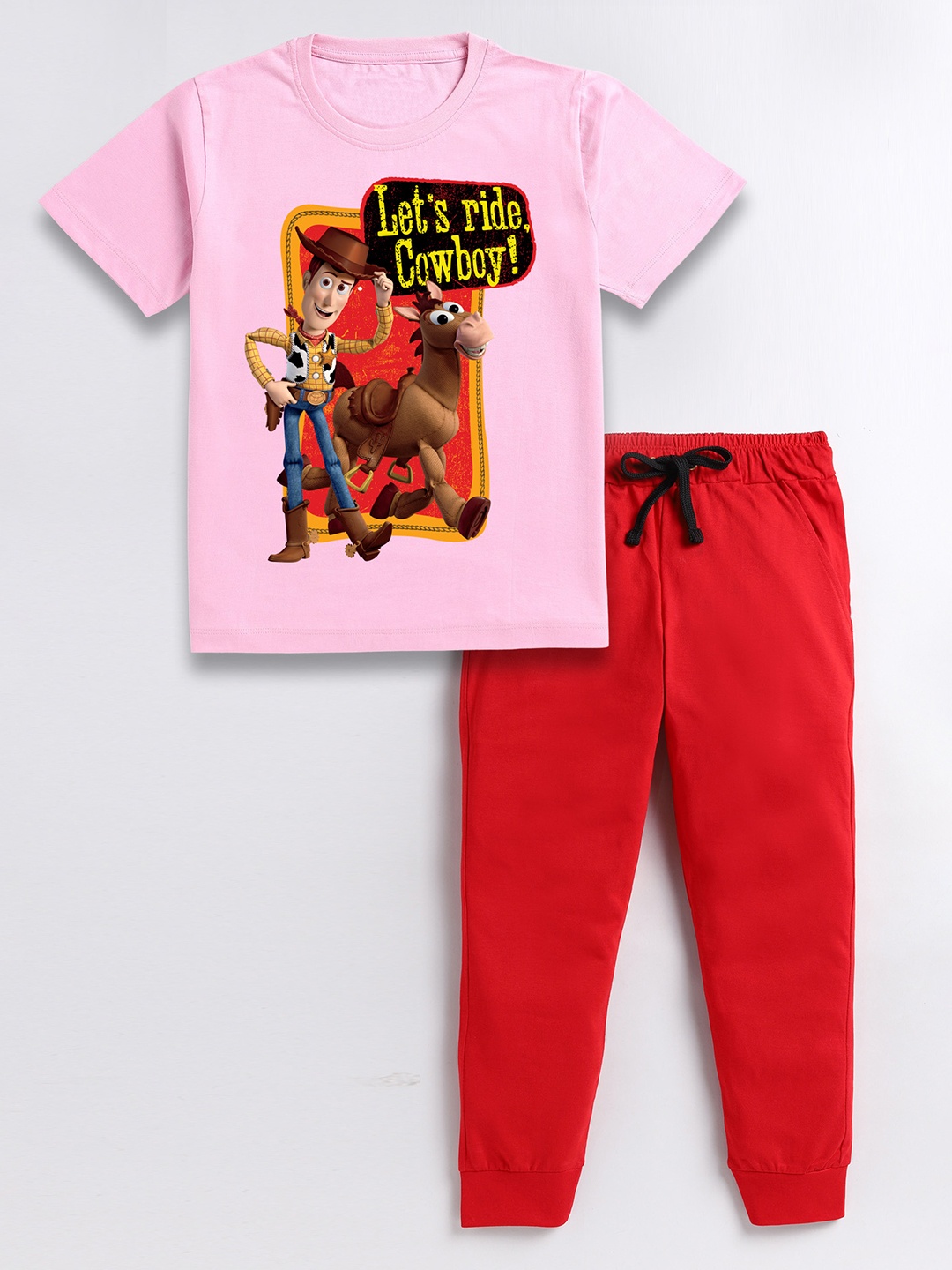 

BAESD Boys Toy Story Printed Pure Cotton T-shirt with Trousers, Pink