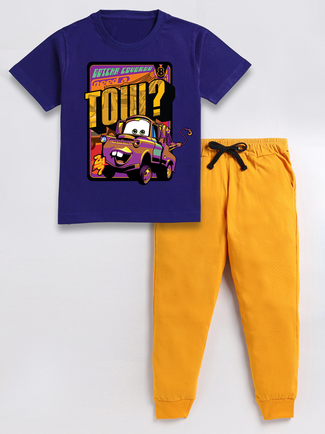 

BAESD Boys Cats Printed Pure Cotton T-shirt with Trousers, Purple