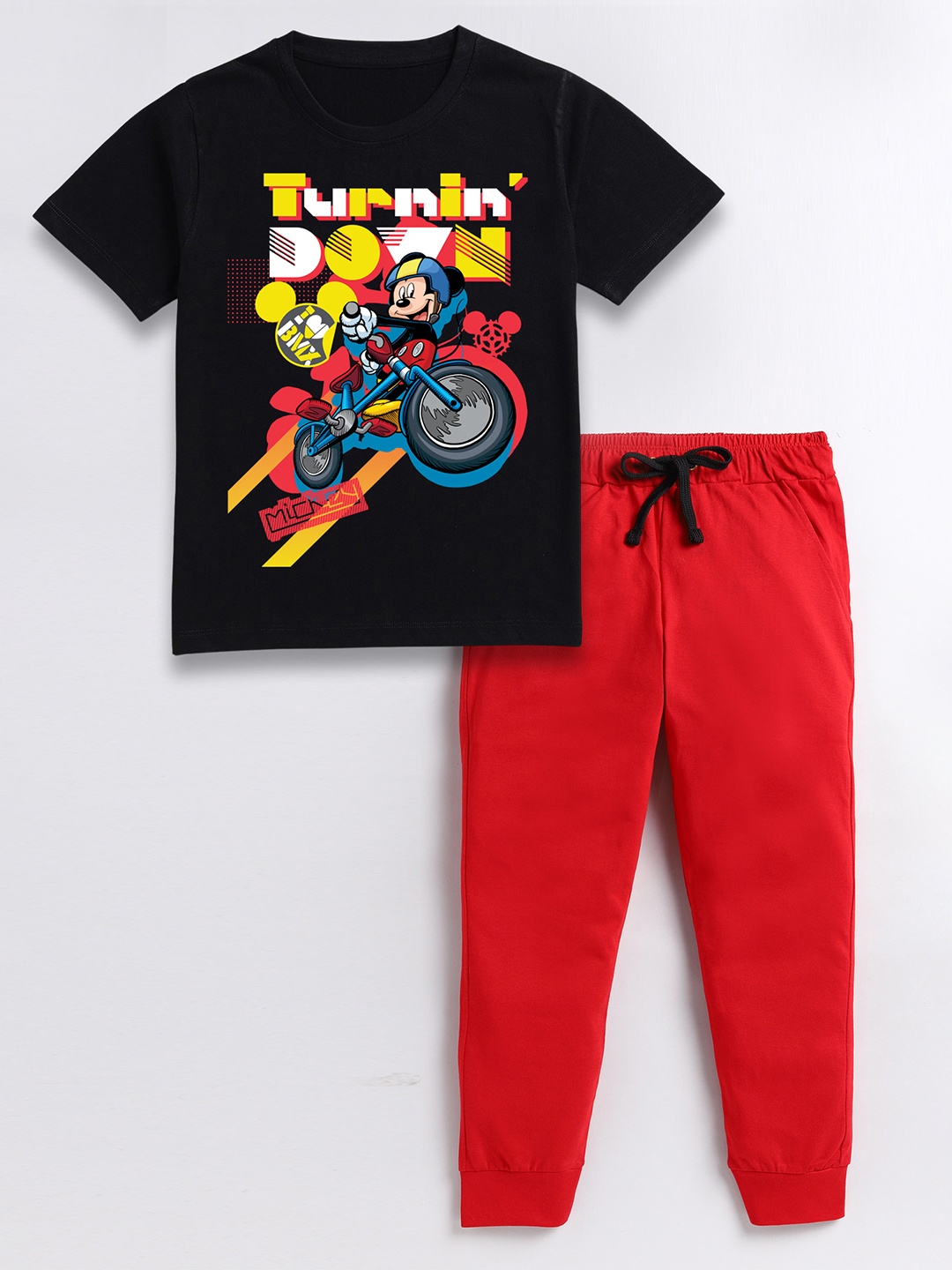 

BAESD Boys Graphic Printed Pure Cotton T-shirt with Pyjamas, Red