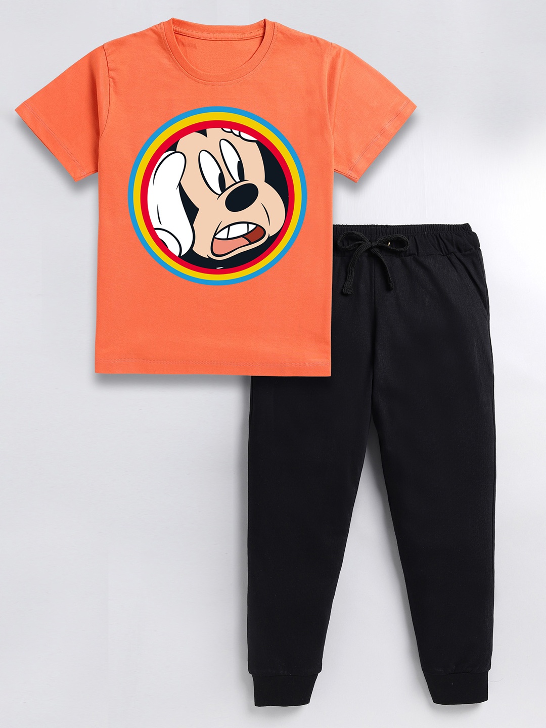 

BAESD Boys Mickey Mouse Printed Pure Cotton T-shirt With Trousers, Orange