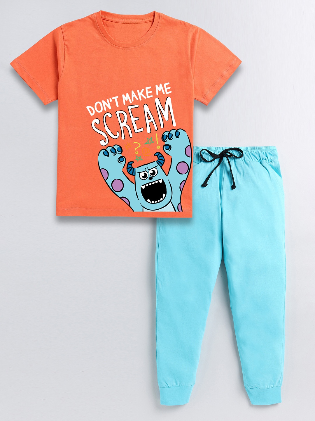 

BAESD Boys Monsters Inc. Printed Pure Cotton T-shirt With Trousers, Orange